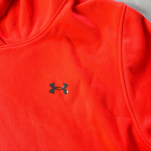 Under Armour, Semi-Fitted, Neon Red Orange, Hooded Sweatshirt. - Picture 3 of 10